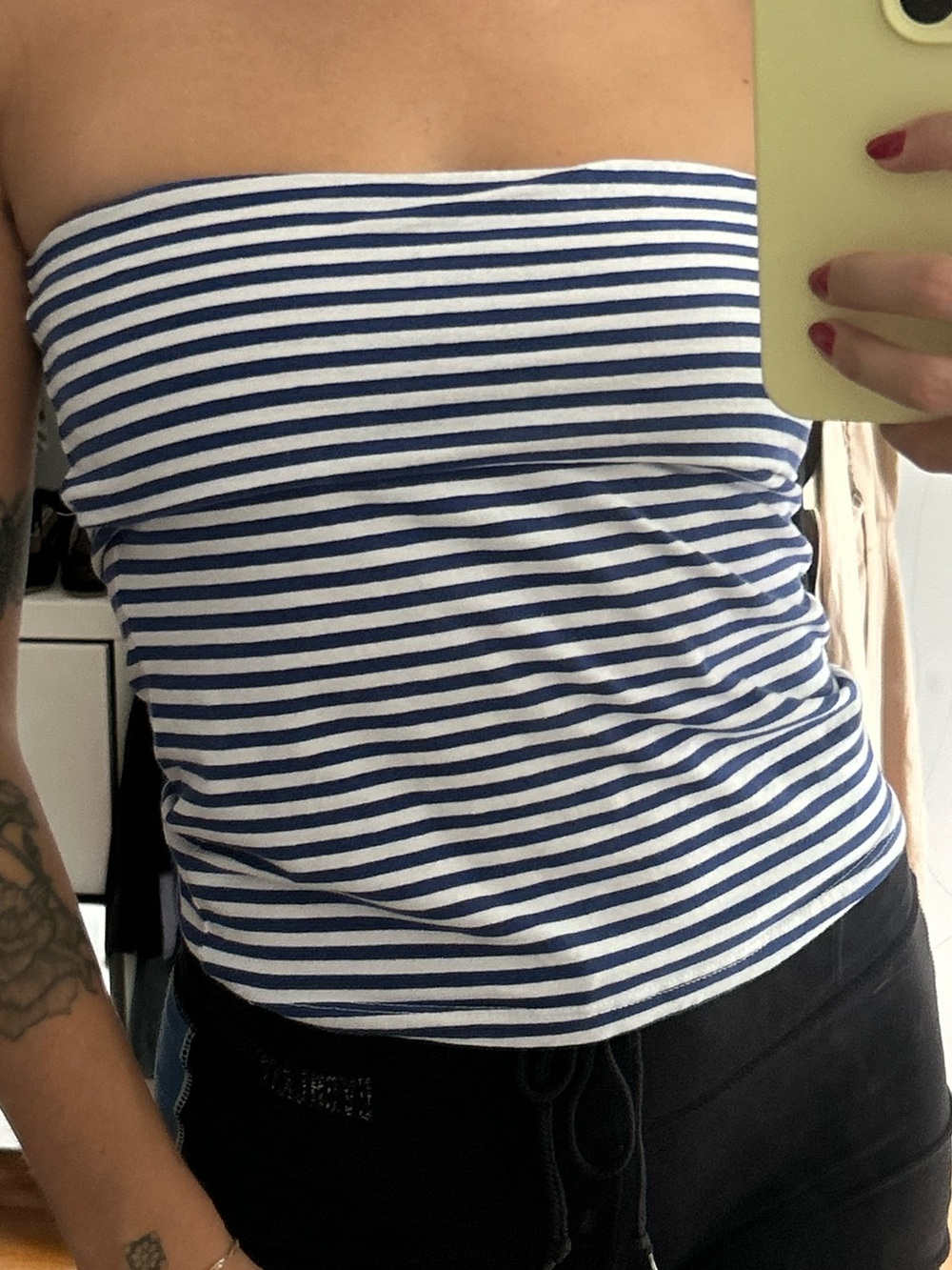 Striped Navy and White Strapless Tube Top